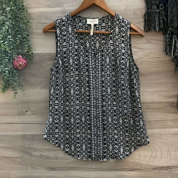 Laundry By Shelli Segal Womens Black White Batik Keyhole Neck Blouse Top Size S - Picture 1 of 8